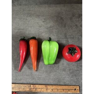 Lot Of 4 Glass Blown Veggie Bell Pepper, Carrot, Chili Pepper, Tomato